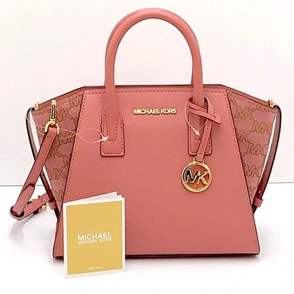 MICHAEL KORS AVRIL SMALL LEATHER TOP ZIP SATCHEL ROSE COLOR - Picture 4 of 16